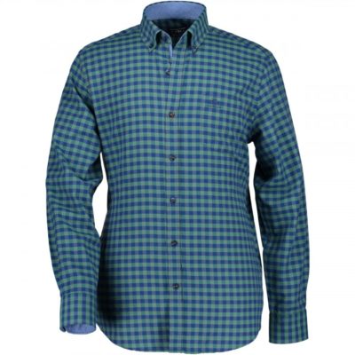 State of Art Geruit overhemd met button down blauw/groen