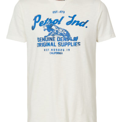 Petrol Industries T-Shirt chalk white met logo in blauw