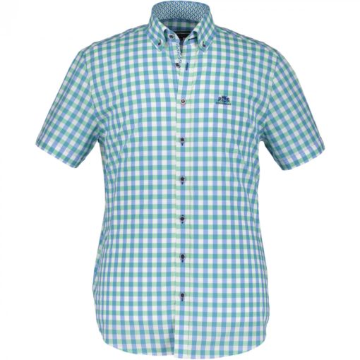 State of Art Katoenen overhemd met ruitpatroon donker lime/middenblauw