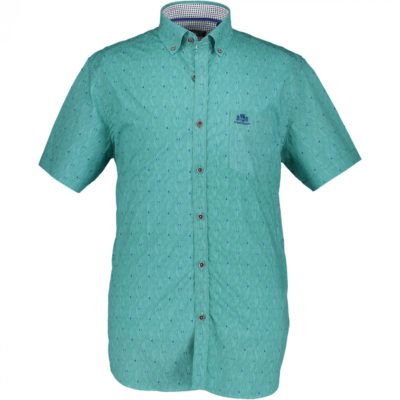 State of Art Korte mouw Poplin overhemd lichtgroen/kobalt