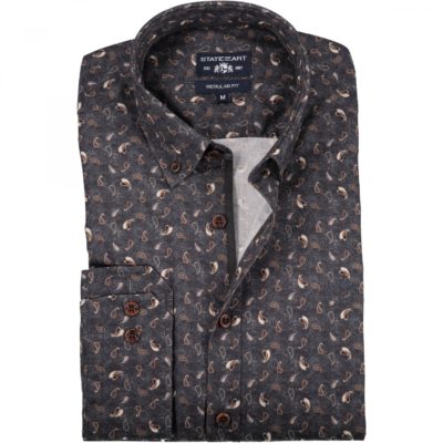 State of Art Overhemd met print van 100% katoen cognac/donkerantracit