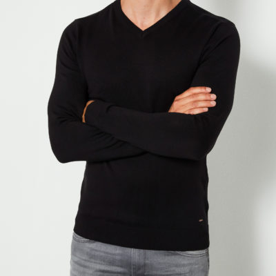 Petrol Industies Sweater Gemeleerd V-hals zwart