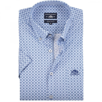 State of art poplin met korte mouw wit blauw