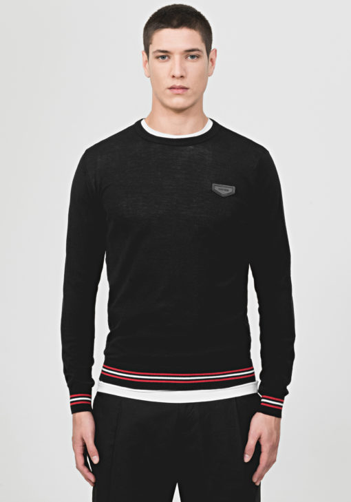 ANTONY MORATO ROUND-NECK SWEATER WITH FAUX-LEATHER PATCH
