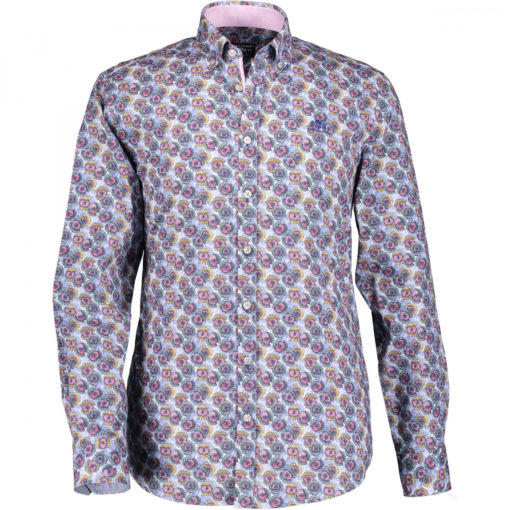 State of Art Poplin overhemd met lange mouw aubergine/kobalt