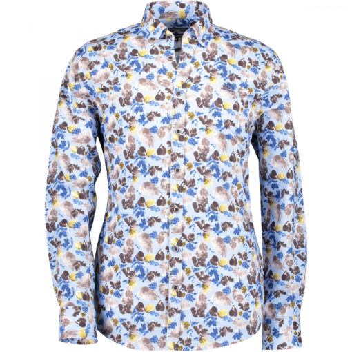 State of Art Poplin overhemd met een all-over print donkerbruin/mint blauw