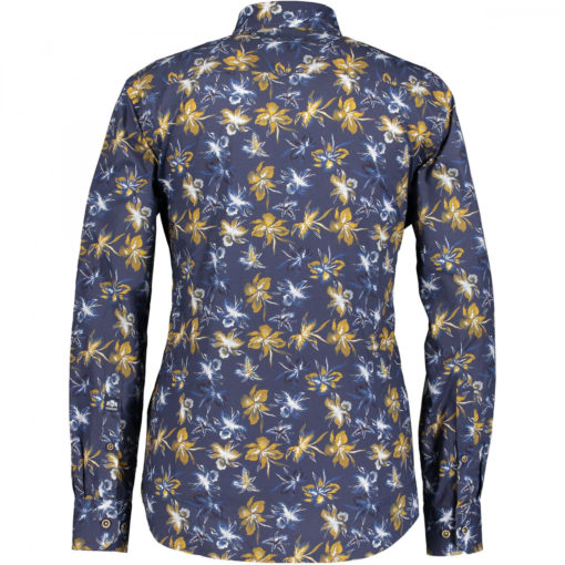 State of Art Button down overhemd met bloemenprint donkerbruin/kobalt