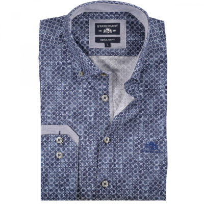 State of Art Overhemd met een geometrische print grijsblauw/donkerblauw