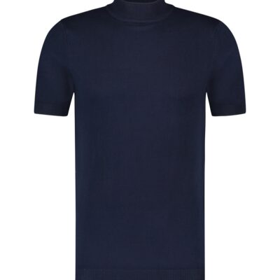 Purewhite Knitted Short Sleeve Mock Neck Navy