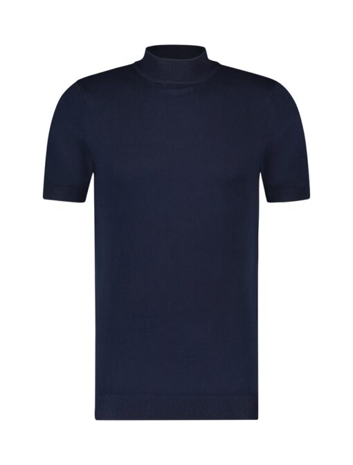 Purewhite Knitted Short Sleeve Mock Neck Navy