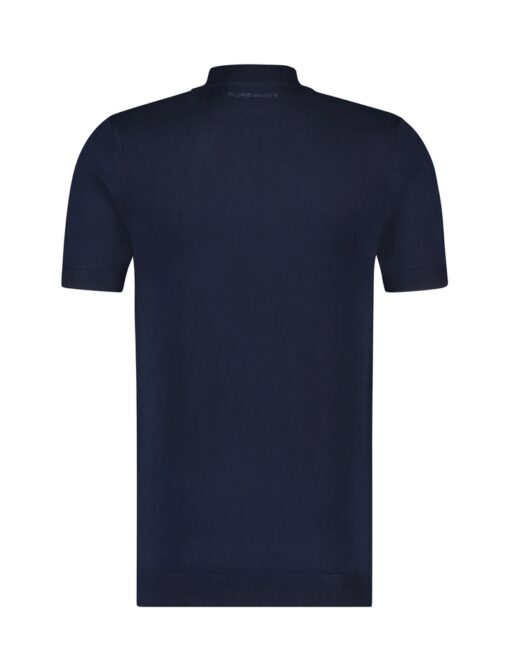 Purewhite Knitted Short Sleeve Mock Neck Navy