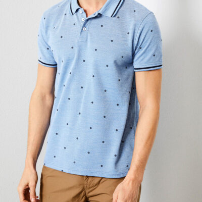 Petrol Industries Flower print polo Antartic Blue