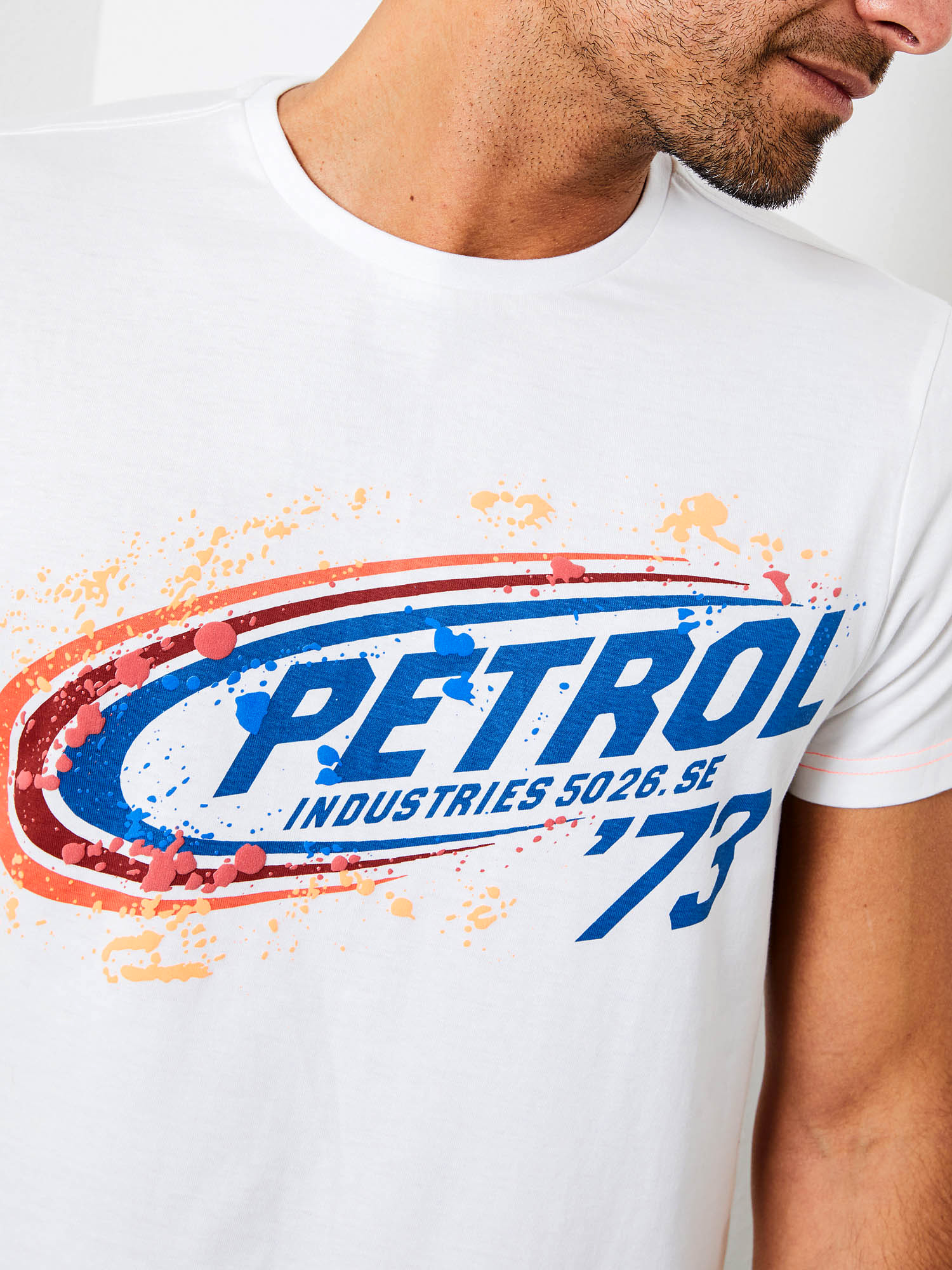 Artwork Petrol Bright J Menswear - Style Industries White T-shirt