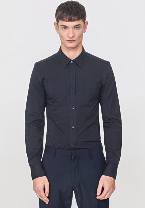 Antony Morato SUPER SLIM-FIT OVERHEMD JERSEY STOF BORSTZAK Blue Ink