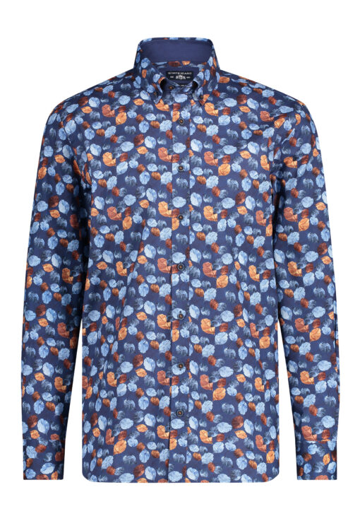 State of Art Button down overhemd met print donkerblauw/camel