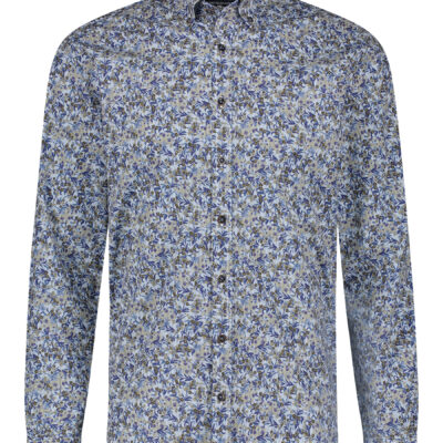 State of Art Overhemd met print en lange mouwen grijsblauw/kobalt