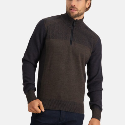 State of Art Regular fit trui met sportzip donkerblauw/donkerbruin