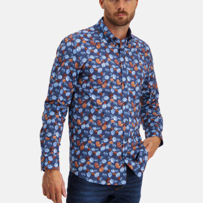 State of Art Button down overhemd met print donkerblauw/camel