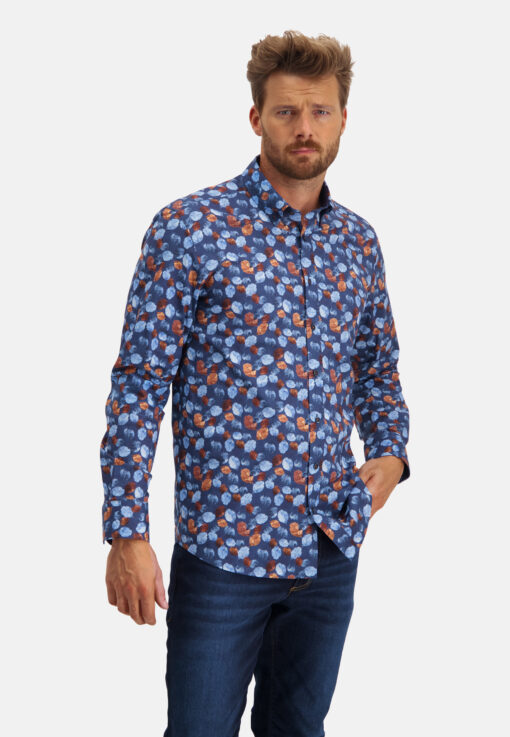 State of Art Button down overhemd met print donkerblauw/camel