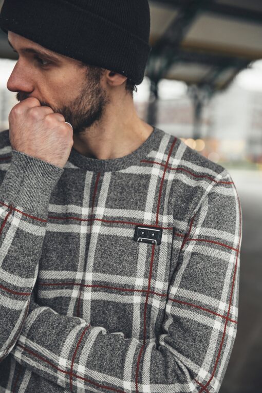 Kultivate Jumper Plaid Light Grey Melange