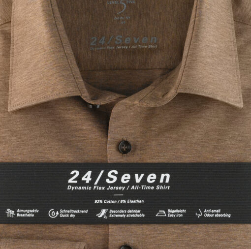OLYMP Level Five 24/Seven Body Fit, Zakelijke Overhemd, New York Kent, Bruin