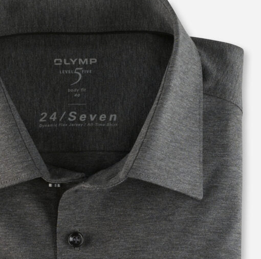 OLYMP Level Five 24/Seven Body Fit, Zakelijke Overhemd, New York Kent, Antraciet