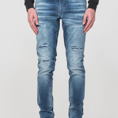 OZZY” TAPERED-FIT JEANS IN MID-WASH POWER STRETCH DENIM