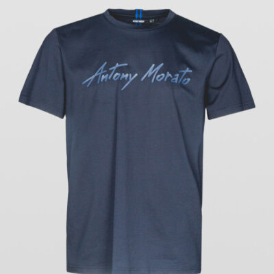 Antony Morato T-SHIRT VAN ZACHT KATOEN MET EEN RUBBER GECOAT LOGO DETAIL Blue Ink