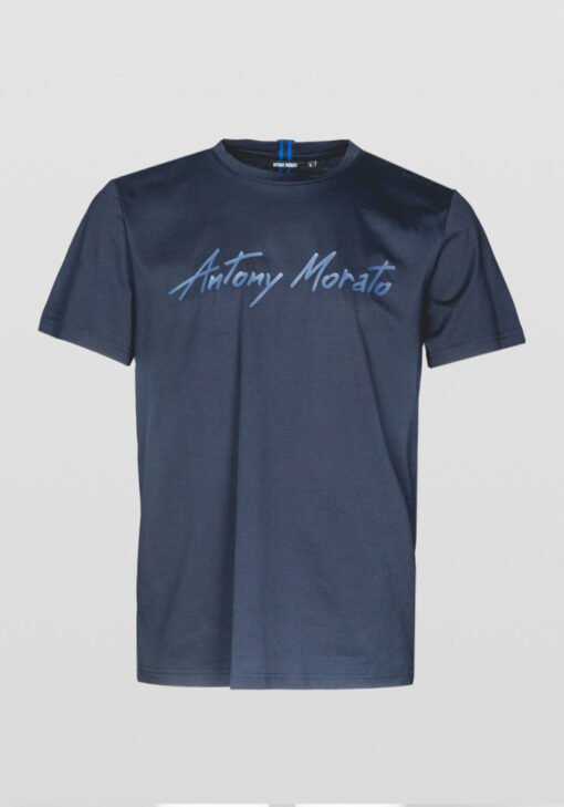 Antony Morato T-SHIRT VAN ZACHT KATOEN MET EEN RUBBER GECOAT LOGO DETAIL Blue Ink