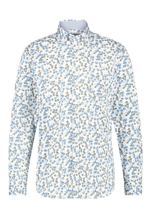 State of Art Overhemd met bloemenprint wit/kobalt
