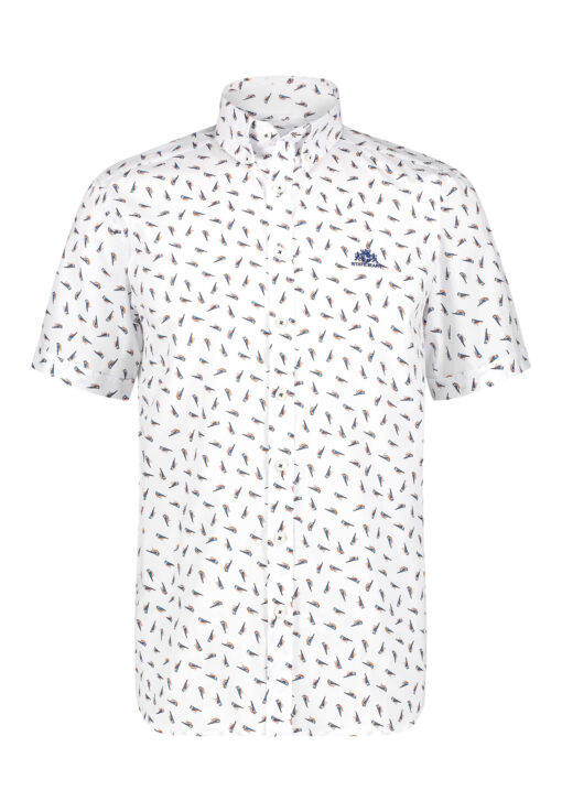 State of Art Overhemd met vogelprint mango/grijsblauw