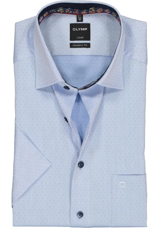 OLYMP Luxor Modern Fit, Zakelijke Overhemd, Korte Mouw, Button-Under, Bleu