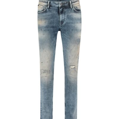 Purewhite The Jone 722 Distressed Painted Skinny Jeans Denim Mid Blue