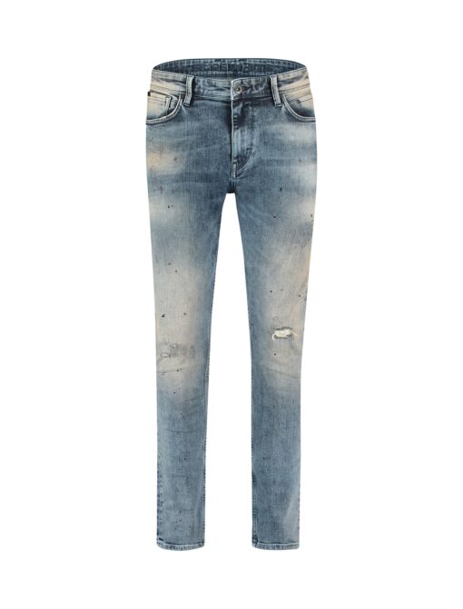 Purewhite The Jone 722 Distressed Painted Skinny Jeans Denim Mid Blue