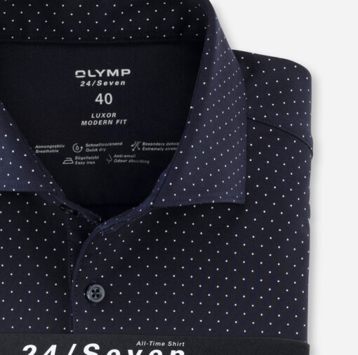 OLYMP Luxor 24/Seven Modern Fit, Zakelijke Overhemd, Kent, Marineblauw