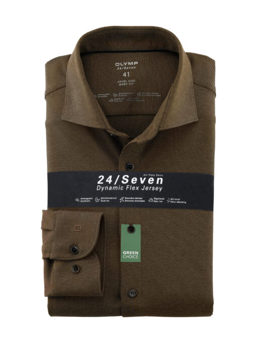 OLYMP Level Five 24/Seven Body Fit, Zakelijke Overhemd, Kent, Bruin