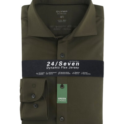 OLYMP Level Five 24/Seven Body Fit, Zakelijke Overhemd, Kent, Olijfgroen