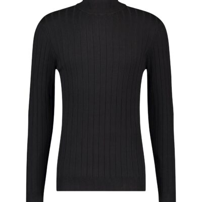 Purewhite Mockneck Ribbed Knit Sweater Black