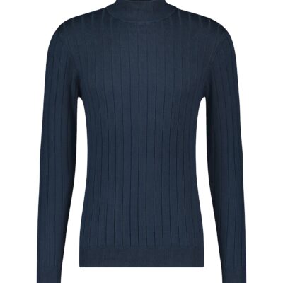Purewhite Mockneck Ribbed Knit Sweater Navy Blue
