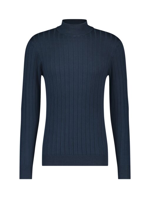 Purewhite Mockneck Ribbed Knit Sweater Navy Blue