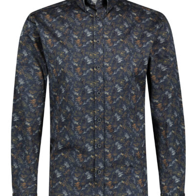 STATE OF ART Overhemd met botanische print donkerblauw/cognac