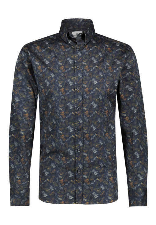 STATE OF ART Overhemd met botanische print donkerblauw/cognac