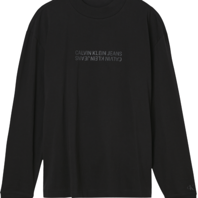 CALVIN KLEIN T-SHIRT LANGE MOUW LOGO OP BORST EN MANCHET CK BLACK