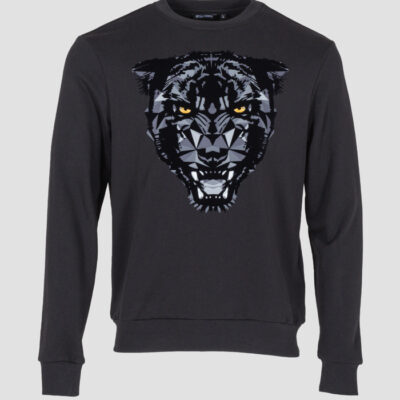 ANTONY MORATO REGULAR-FIT SWEATSHIRT MET RONDE HALS EN FLOCKED PANTER PRINT ZWART