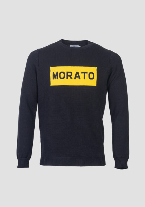 ANTONY MORATO SLIM FIT SWEATER IN PUUR KATOEN GAREN MET JACQUARD LOGO ZWART