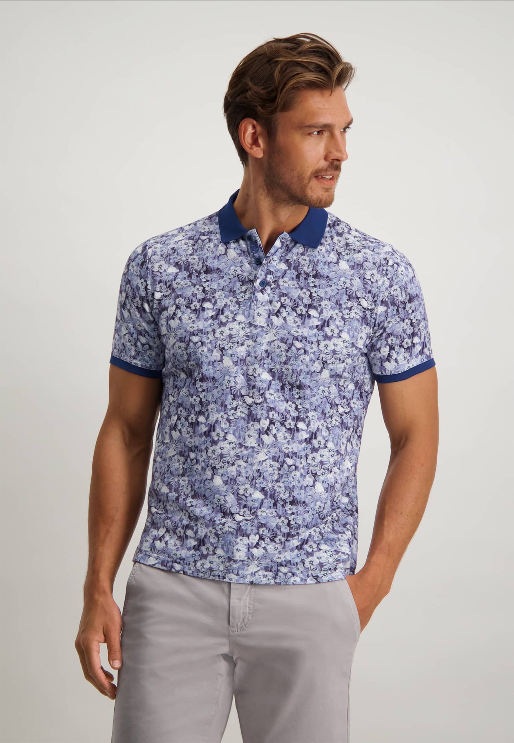 Ongeautoriseerd Eik gewoon State of Art Polo van katoen met digitale print kobalt/greige - J Style  Menswear