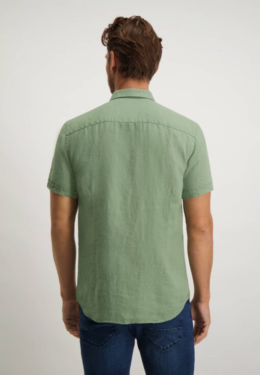 State of Art Overhemd van 100% linnen bladgroen uni