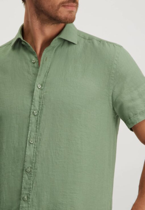 State of Art Overhemd van 100% linnen bladgroen uni