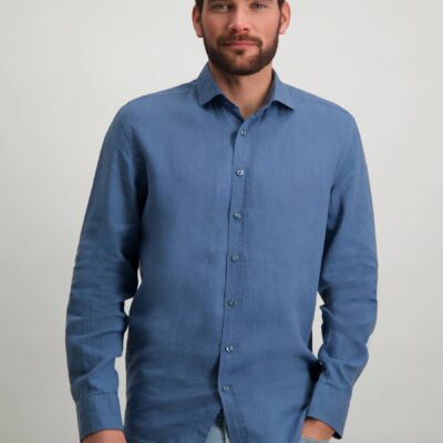 State of Art Linnen overhemd met regular fit grijsblauw uni