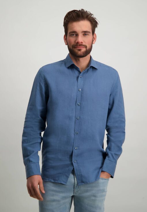 State of Art Linnen overhemd met regular fit grijsblauw uni
